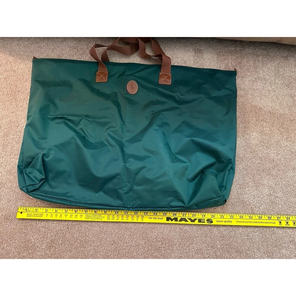 Vintage 90s Polo Ralph Lauren Large Green Nylon Travel Tote Bag Zippered